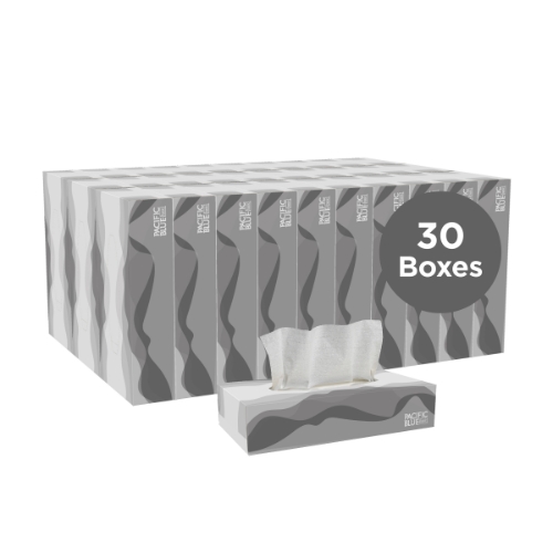 Pacific Blue Basic Facial Tissue, 2-Ply, 100/Box, 30 Boxes/Carton