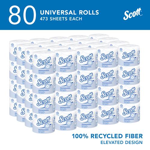 Scott Professional 100% Recycled Fiber Standard Roll Toilet Paper, 2-Ply, 80 Rolls/Carton