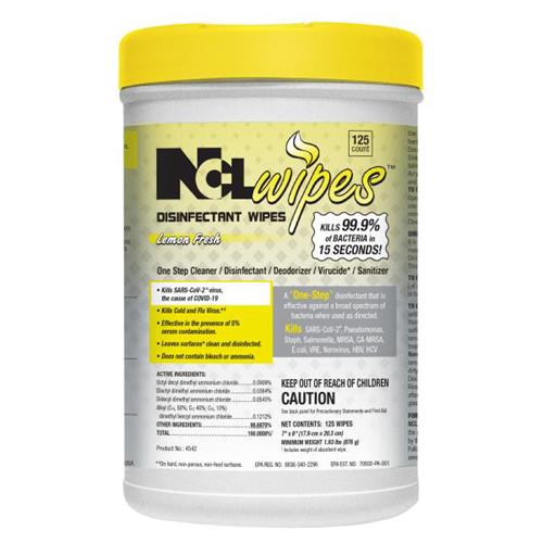National Chemical Laboratories Disinfecting Wipes, Lemon Fresh Scent, 125 Wipes/Canister, 6/Case